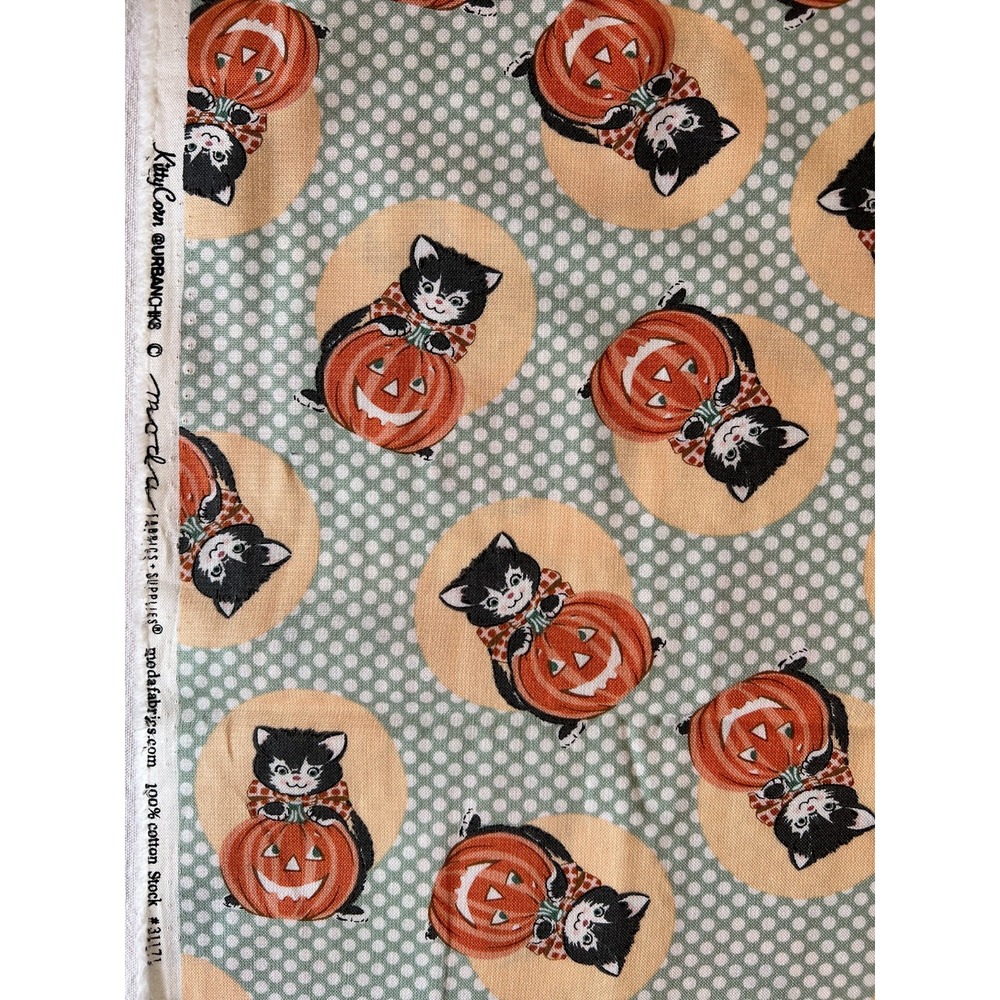 Fabric OOP MODA Design by Urban Chiks Retro Kitty Corn Kitty and Pumpkin 25"x44"